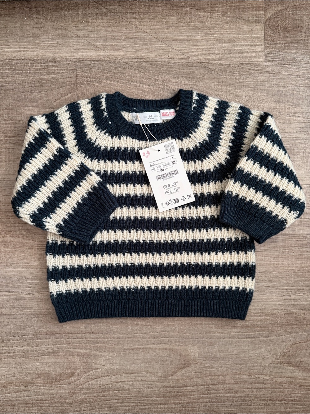 Zara Navy and Cream Striped Knit Sweater